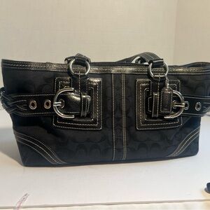 COACH #05089 Soho Black Signature Jacquard Satchel Tote w Leather Trim - Nice!